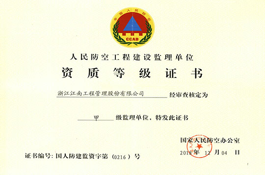 Qualification for supervision units of civil air defense engineering construction